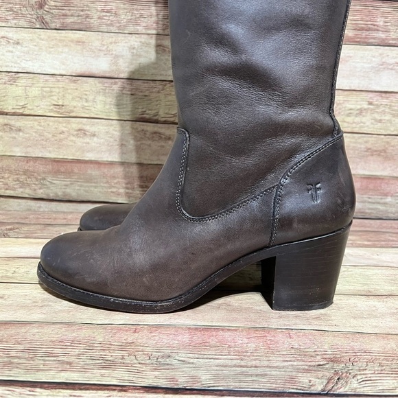 Frye Brown Leather Malorie Tall Heeled Boots - Picture 2 of 11